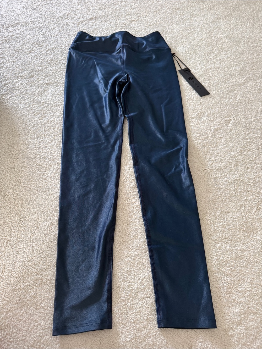 High-Rise Navy Faux-Leather Leggings
